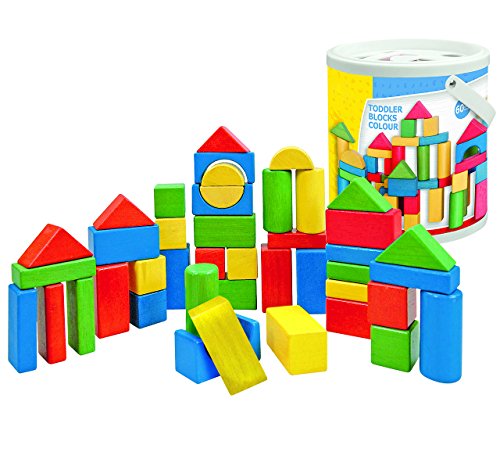 alles-meine.de GmbH 60 Stück große - Bausteine aus Holz in Eimer - Bunte Steine Holzbausteine - bunt Bricks Baustein Naturbaustein - Kinderland - Holzbaustein - für Kinder Mädche.. von alles-meine.de GmbH