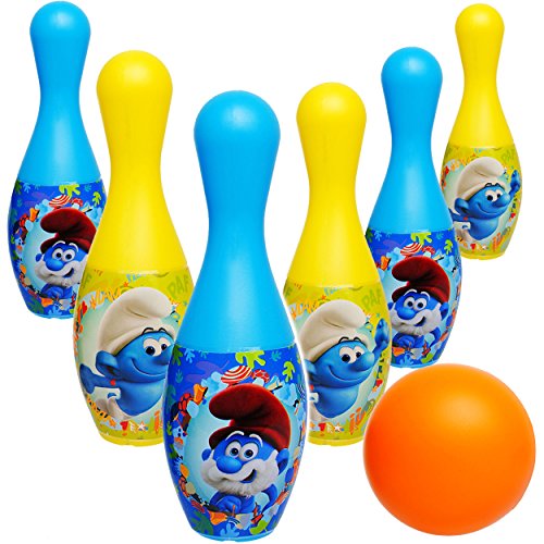 alles-meine.de GmbH 7 TLG. Set - großes Kegelspiel/Bowlingspiel - die Schlümpfe/Schlumpf - 16 cm Kegel - aus Kunststoff/Plastik - für Außen + Innen - Outdoor - Bunte FA.. von alles-meine.de GmbH