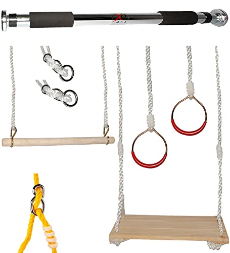 alles-meine.de GmbH 7 TLG. Turnschaukel Set Schaukel aus Holz & Ringe & Trapez & 2 Seile & Türreck/Kinderschaukel - Höhen verstellbar - Turngeräte - Holzschaukel Kinder - SPO.. von alles-meine.de GmbH