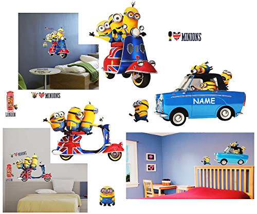 alles-meine.de GmbH 8 Stück: XL Wandsticker - Minion - Ich einfach unverbesserlich/auf einem Roller - Scooter & Auto - incl. Name - selbstklebend + wiederverwendbar - Aufkl.. von alles-meine.de GmbH