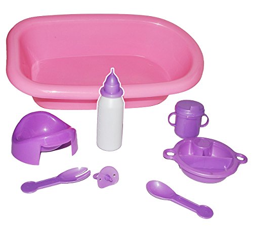 alles-meine.de GmbH 8 tlg. Set - Puppenbadewanne + Zubehör - bunt Kunststoff/Plastik - Babyflasche - Teller - Schnuller - Nachttopf - Puppenmutti - für Kinder Mädchen Jungen / .. von alles-meine.de GmbH