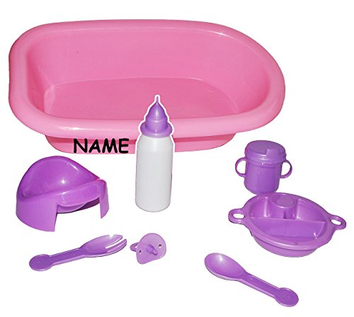 alles-meine.de GmbH 8 TLG. Set - Puppenbadewanne + Zubehör incl. Name - Babyflasche - Teller - Schnuller - Nachttopf - Puppenmutti - für Kinder Mädchen Jungen/Badewannenset - P.. von alles-meine.de GmbH