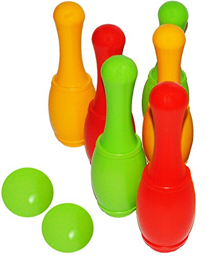 alles-meine.de GmbH 8 TLG. Set - großes Kegelspiel/Bowlingspiel - 24,5 cm - XL Kegel + 2 Kugeln - aus Kunststoff/Plastik - für Außen + Innen - Bunte Farben Kegeln - mit Sand .. von alles-meine.de GmbH