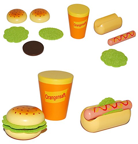 alles-meine.de GmbH 9 TLG. Set Hamburger + Hot Dog aus Holz zum selbst belegen - für Kinder Holzgemüse Früchteset - Kaufmannsladen Zubehör Kaufladen Holzfrüchte - Wiener Wurst - .. von alles-meine.de GmbH