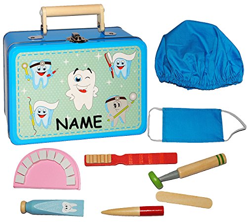 alles-meine.de GmbH 9 TLG. Set: Zahnarztkoffer - Doktorkoffer Zahnarzt - incl. Namen - aus Holz - Doktorspiel für Kinder - Zähne putzen - Puppendoktor Rollenspiel - Doktorset.. von alles-meine.de GmbH