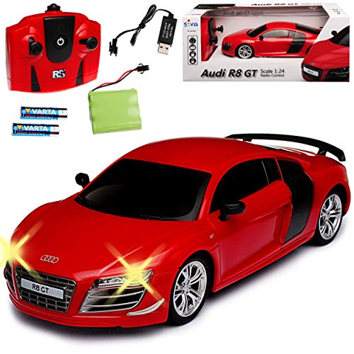 alles-meine.de GmbH A-U-D-I R8 GT Coupe Rot 2,4 GHz RC Funkauto mit Beleuchtung und Akkupack 1/24 Siva Modell Auto mit individiuellem Wunschkennzeichen von alles-meine.de GmbH