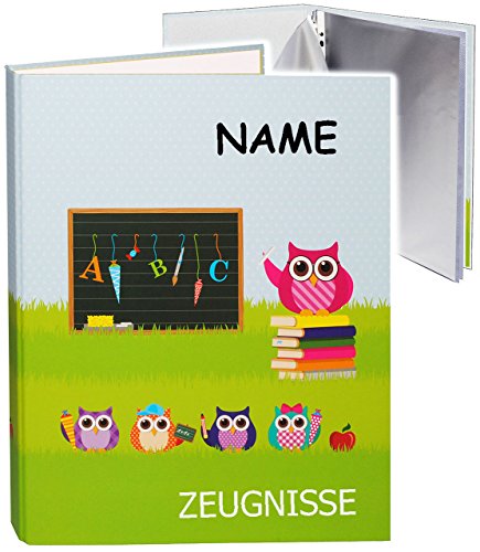 alles-meine.de GmbH A4 - Ordner - Zeugnisse__ Eule - Schule mit Tafel - incl. Name - mit Einsteckseiten - ERWEITERBAR - Ringbuch/Sammelordner - Zeugnismappe & Dokument.. von alles-meine.de GmbH