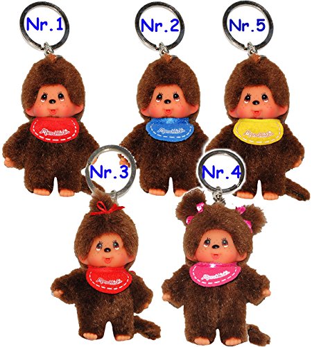 alles-meine.de GmbH Anhänger/Schlüsselanhänger - Monchhichi - Mädchen mit Lätzchen - pink - 2 Zöpfe/Schleifen - Schlüsselring & Dekofigur - Hänger - Plüschtier/Kuschelt.. von alles-meine.de GmbH