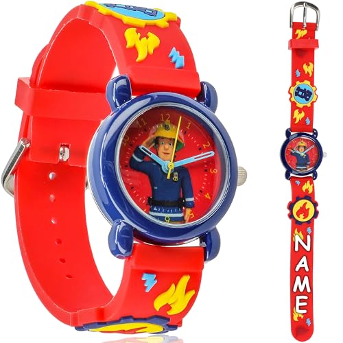 alles-meine.de GmbH Armbanduhr - Feuerwehrmann Sam - 3D Effekt Armband - inkl. Name - Analog - passend für Kinder & Erwachsene - Kinderuhr/Lernuhr - Kunststoff - für Jungen & M.. von alles-meine.de GmbH