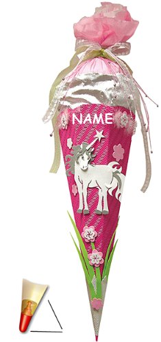 BASTELSET Schultüte - Einhorn - 85 cm - incl. Namen - mit Holzspitze - Zuckertüte Roth - ALLE Größen - 6 eckig Mädchen Pferde Blumen Einhörner von alles-meine.de GmbH