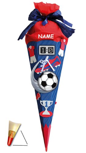 BASTELSET Schultüte - Fußball 85 cm - incl. Namen - mit/ohne Sound - mit Holzspitze - Zuckertüte Roth - ALLE Größen - 6 eckig Fußballer Fussball Sport Junge.. von alles-meine.de GmbH