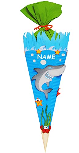 alles-meine.de GmbH BASTELSET Schultüte - Hai Fisch & Unterwasser Welt - 85 cm - incl. Name - mit/ohne Kunststoff Spitze - Zuckertüte - Set zum selber Basteln - 6 eckig/b.. von alles-meine.de GmbH