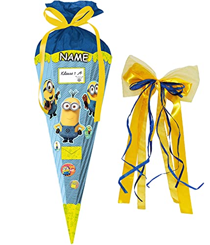 alles-meine.de GmbH BASTELSET Schultüte - Minions - 85 cm - incl. Name & großer 3-D Effekt Schleife - mit/ohne Kunststoff Spitze - Zuckertüte - incl. Rohling - Bastelschu.. von alles-meine.de GmbH