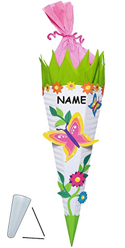 alles-meine.de GmbH BASTELSET Schultüte - Schmetterling Blumen - 85 cm - incl. Namen - mit/ohne Kunststoff Spitze - Zuckertüte zum selber Basteln - 6 eckig Blumenranke Mädc.. von alles-meine.de GmbH