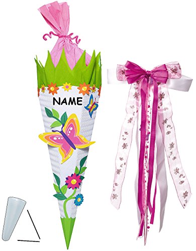 alles-meine.de GmbH BASTELSET Schultüte - Schmetterling & Blumen - 85 cm - incl. großer Schleife + Name - mit/ohne Kunststoff Spitze - Zuckertüte - Set zum selber Basteln -.. von alles-meine.de GmbH