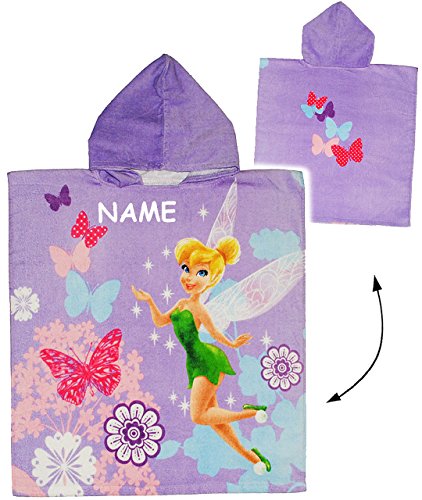 alles-meine.de GmbH Badeponcho - Fairies - Tinkerbell - incl. Name - 60 cm * 120 cm - 4 bis 8 Jahre Poncho - mit Kapuze - Handtuch Strandtuch - 100% Baumwolle - Mädchen/fü.. von alles-meine.de GmbH