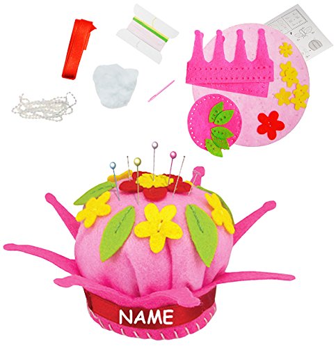 alles-meine.de GmbH Bastelset - Filz Nadelkissen - Krone pink - mit Blüten - zum Sticken, einfaches Nähen per Hand - incl. Name - Nähzeug Zubehör - Komplettset filzen - Steck.. von alles-meine.de GmbH