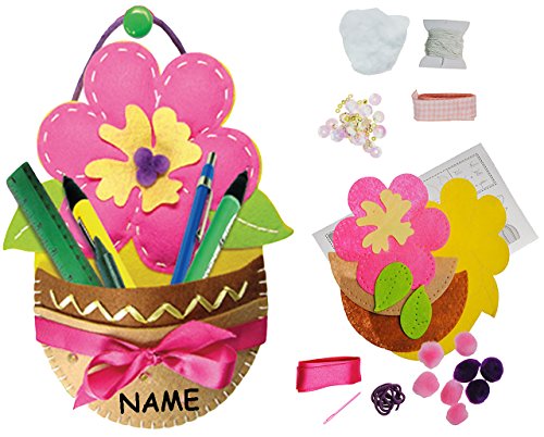 alles-meine.de GmbH Bastelset - Filz Tasche/Hängeaufbewahrung - Bunte Blume - zum Sticken, einfaches Nähen per Hand incl. Name - Hängeorganizer/Utensilo - Filztasche - .. von alles-meine.de GmbH