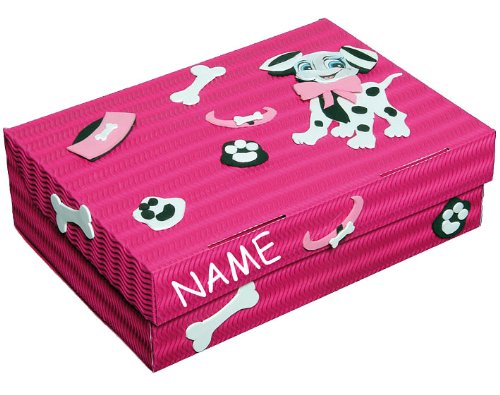 alles-meine.de GmbH Bastelset Schulbox/Kreativbox - incl. Name - Dalmatiner Hund Mädchen rosa pink - Schule Basteln Malbox für Kinder/Zeichenbox Schachtel/Spielzeugkiste / .. von alles-meine.de GmbH