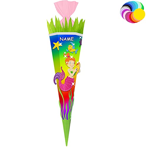 alles-meine.de GmbH Bastelset - Schultüte Farbe & Größe wählbar 70/85 / 100 cm - Meerjungfrau - inkl. Name - Farbe frei wählbar - Bastelschultüte - Zuckertüte zum selber Ba.. von alles-meine.de GmbH