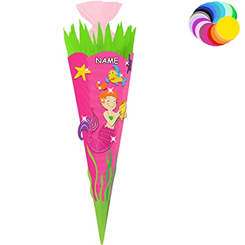 alles-meine.de GmbH Bastelset - Schultüte Farbe & Größe wählbar 70/85 / 100 cm - Meerjungfrau - inkl. Name - Farbe frei wählbar - Bastelschultüte - Zuckertüte zum selber Ba.. von alles-meine.de GmbH