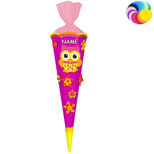 alles-meine.de GmbH Bastelset - Schultüte Farbe & Größe wählbar 70/85 / 100 cm - lustige Eule & Blumen - inkl. Name - Farbe frei wählbar - Bastelschultüte - Zuckertüte zum .. von alles-meine.de GmbH