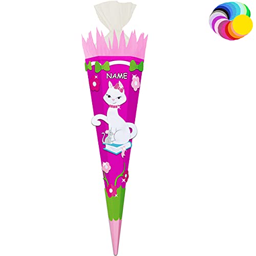 alles-meine.de GmbH Bastelset - Schultüte Farbe & Größe wählbar 70/85 / 100 cm - süße Katze - inkl. Name - Farbe frei wählbar - Bastelschultüte - Zuckertüte zum selber Bast.. von alles-meine.de GmbH