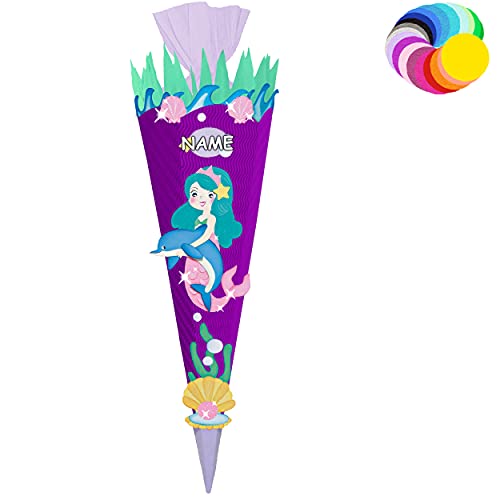 alles-meine.de GmbH Bastelset - Schultüte Farbe & Größe wählbar 70/85 / 100 cm - Meerjungfrau & Fische - inkl. Name - Farbe frei wählbar - Bastelschultüte - Zuckertüte zum .. von alles-meine.de GmbH