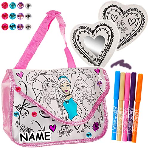 alles-meine.de GmbH Bastelset zum Bemalen - für Tasche/Henkeltasche/Tragetasche - Princess - Prinzessin - inkl. Name + Spiegel + 5 Textilstifte + 12 Sticker - Kindertasche TA.. von alles-meine.de GmbH