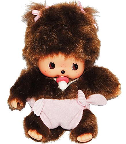 alles-meine.de GmbH Bebichhichi Baby mit rosa/Pinker - Windel und Schnuller - mit 2 Zöpfen - Monchichi klein 14,5 cm Mädchen mit Schleife - Hose Monchhichi zur Geburt Neugebore.. von alles-meine.de GmbH