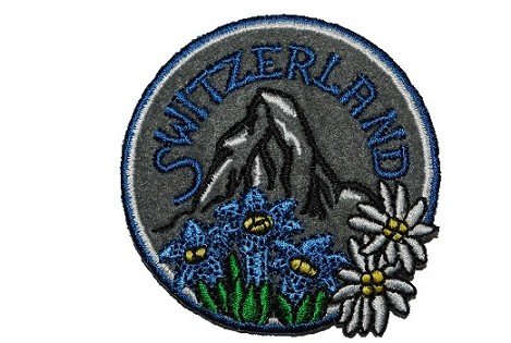 alles-meine.de GmbH Berge Emblem - 5,6 cm Bügelbild - Aufnäher Applikation/Patch Blume Blüte Pflanze - Edelweiß Switzerland - Schweiz Land - Berg von alles-meine.de GmbH