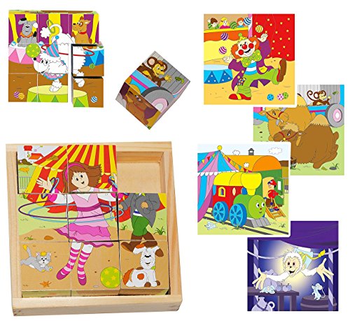 alles-meine.de GmbH Bilderwürfel/Würfelpuzzle aus Holz - Zirkus und Tiere - Puzzle 9 Teile mit Vorlagen - Eisenbahn - Clown - Zauberer - für Kinder/Mädchen Jungen - Holzpuzzl von alles-meine.de GmbH