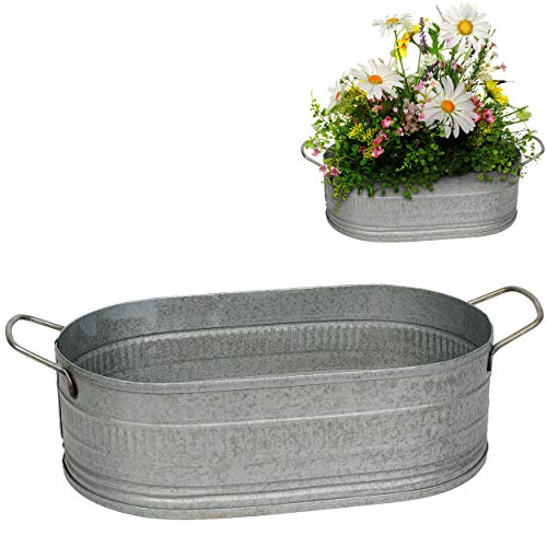 alles-meine.de GmbH Blumentopf/Pflanzkübel/Pflanzschale - Metall - metallic grau/anthrazit - OVAL - frostsicher - 28 cm - MITTEL groß - mit Henkel - Eimer/Dekotopf - Über.. von alles-meine.de GmbH