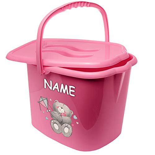 alles-meine.de GmbH Eimer/Windeleimer mit Deckel + Tragegriff - rosa - pink Tiere - Teddybär - Teddy inkl. Name - Bieco - geruchsdicht - Putzeimer - Windeln Babywindeln - G.. von alles-meine.de GmbH