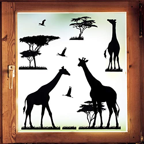 alles-meine.de GmbH Fensterbilder Motivwahl 9 TLG. Set - Afrika - Giraffen Safari - statisch haftend - selbstklebend + wiederverwendbar - Set Sticker Fenstersticker Aufkleber.. von alles-meine.de GmbH