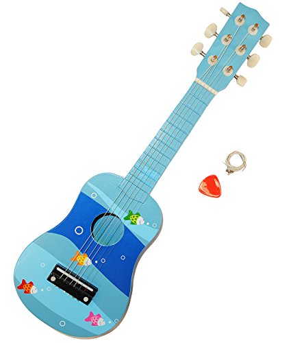 alles-meine.de GmbH Gitarre Holz mit Plektrum - Fische blau - 6 Saiten stimmbar - Kindergitarre für Kinder Spielzeuggitarre für Jungen Mädchen - Fisch von alles-meine.de GmbH