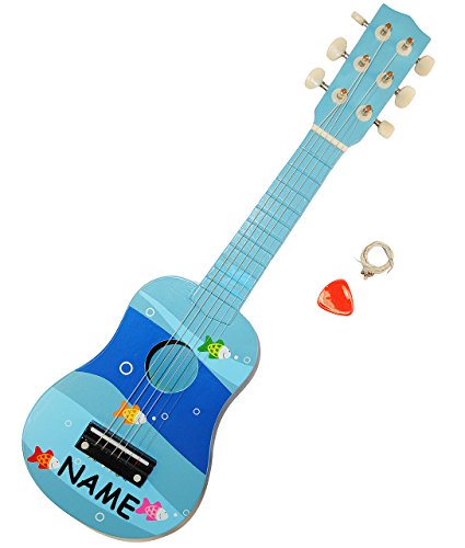 alles-meine.de GmbH Gitarre - aus Holz/incl. Plektrum - Fische blau - incl. Namen - stimmbar - Kindergitarre für Kinder - Spielzeuggitarre für Jungen Mädchen/Tiere - Tiermoti.. von alles-meine.de GmbH