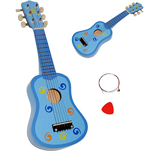 alles-meine.de GmbH Gitarre aus Holz - 6 Saiten - stimmbar - Konzertgitarre - Klassik - Blau - haltbare Metall & Nylonsaiten - 54 cm - mit Plektrum & 6 Stück Ersatzsaiten - a.. von alles-meine.de GmbH