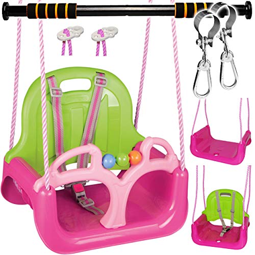 alles-meine.de GmbH Gitterschaukel Modell + Farbwahl 2 TLG. Set - Schaukel + Türreck + 2 Schaukelhaken - mitwachsend & umbaubar - Babyschaukel - mit Gurt - ROSA/PINK - leic.. von alles-meine.de GmbH