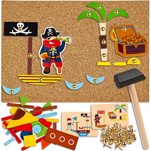 alles-meine.de GmbH Hammerspiel - 169 Teile Piraten & Piratenschiff/für Kinder - Klopfspiel Nagelspiel - Hämmerchenspiel - Holz bunt Nagel Hammer - Hämmerchen mit Korkplatte .. von alles-meine.de GmbH