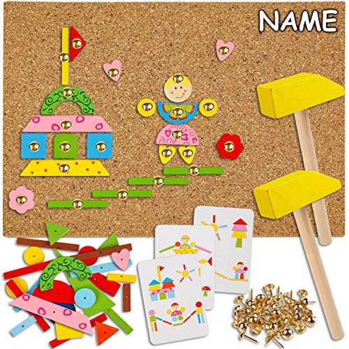 alles-meine.de GmbH Hammerspiel - 235 Teile bunter Motiv-Mix - inkl. Name/für Kinder - Klopfspiel Nagelspiel - Hämmerchenspiel - Holz bunt Nagel Hammer - Hämmerchen mit Korkp.. von alles-meine.de GmbH