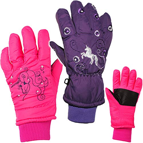 alles-meine.de GmbH Handschuhe/Fingerhandschuhe - Farbe & Größenwahl - Größen 5 bis 7 Jahre - Einhörner pink rosa - Thinsulate wasserdicht + atmungsaktiv - Langer Schaft/St.. von alles-meine.de GmbH