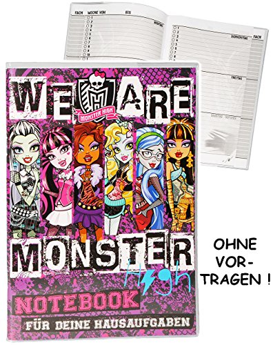 alles-meine.de GmbH Hausaufgabenheft - Monster High - schaurig schräg - für Faule - ohne Vortragen der Stunden ! - Schule - incl. Schutzhülle & bunten Seiten - für Mädchen / .. von alles-meine.de GmbH