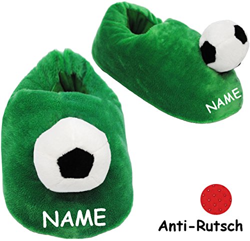 alles-meine.de GmbH Hausschuhe/Pantoffel - Fussball - incl. Name - Größe Gr. 29-30 - 31-32 - 33-34 - 35__ schön warm__ Plüschhausschuh/grün - für Kinder & Erwachs.. von alles-meine.de GmbH