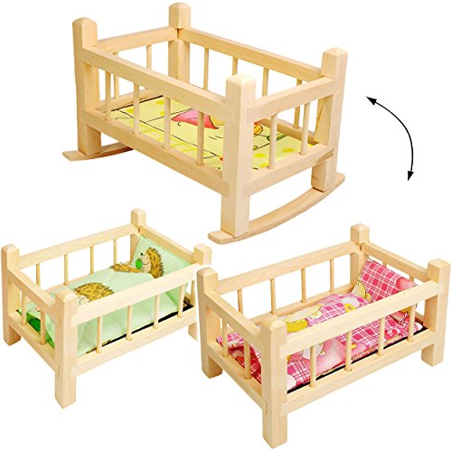 alles-meine.de GmbH Holz - Puppenbett & Puppenwiege - UMBAUBAR - mit Bettzeug - 34 cm lang - Bett aus Naturholz - für Puppen - Decke & Kopfkissen - Wiege Kinderbett Baby - Puppe .. von alles-meine.de GmbH