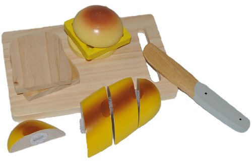 alles-meine.de GmbH Holz Set zum Schneiden - Brot Toast Messer Hamburger Schneidebrett - für Kinder Holzfrüchte Kaufmannsladen Zubehör Kaufladen Holzfrüchte mit Klettverschluß von alles-meine.de GmbH