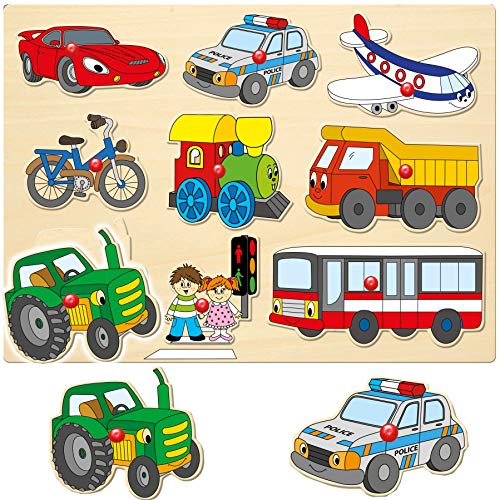 alles-meine.de GmbH Holz - Steckpuzzle mit Griffen - Auto & Fahrzeuge - 9 Teile - großes Holzpuzzle/Einlegepuzzle - Griff Legespiel - Rahmenpuzzle/Kinderpuzzle - Tierpuzzle /.. von alles-meine.de GmbH