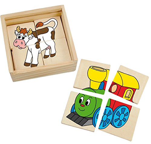 alles-meine.de GmbH Holzpuzzle - mit je 4 Teilen - Puzzle aus Holz - Legespiel/Lernspiel - Tiere und Fahrzeuge - Minipuzzle - Gedächtnisspiel - Holz Holzspiel - im Holzkast.. von alles-meine.de GmbH