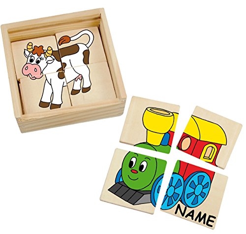 alles-meine.de GmbH Holzpuzzle - mit je 4 Teilen - Puzzle aus Holz - incl. Name - Legespiel/Lernspiel - Tiere und Fahrzeuge - Minipuzzle - Gedächtnisspiel - Holz Holzspiel .. von alles-meine.de GmbH