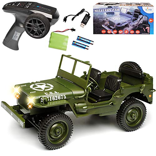 alles-meine.de GmbH Jeep Willys Truck Grün USA Army 2. Weltkrieg 2,4 GHz RC Funkauto mit Beleuchtung und Akkupack 1/12 Siva Modell Auto mit individiuellem Wunschkennzeichen von alles-meine.de GmbH